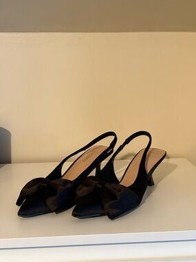 Elegant Black Bow Slingback Heels for Women